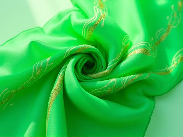 Sonata in Green Silk Scarf, vibrant green with abstract musical patterns, made from rich crepe de chine.